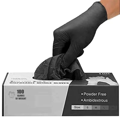 Image of Black Nitrile Disposable Gloves Latex Free, Powder Pack of 100, Strong and Puncture Resistant, Medical, Food Handling, Tatoo Barber Shop (Large)