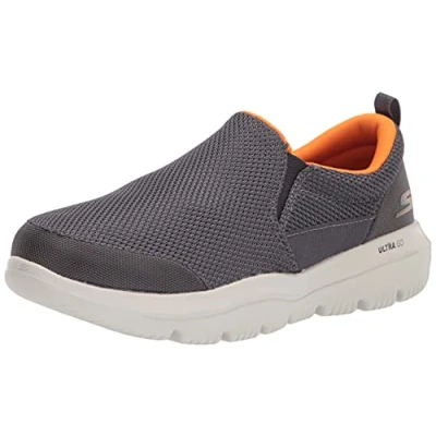 Image of Skechers Men&#039;s Go Walk Evolution Ultra Impeccable Sneaker, Charcoal/Orange, 9 UK