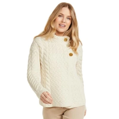 Image of Aran Woollen Mills Asymmetrical Irish Multi Cable Wool Cardigan (Natural, Large)