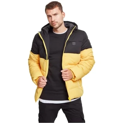 Image of Urban Classics Men&#039;s Hooded 2 Tone Puffer Jacket Yellow (chromeyellow/blk 01437), S