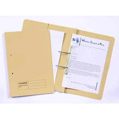 Image of Exacompta Ref 211/6003Z Guildhall Pocket Spiral File, 420gsm Heavyweight Manilla, Holds A4 &amp; Foolscap Documents, Left Hand Pocket, Blue Angel Certified Yellow, Pack of 25