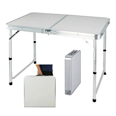 Image of DayPlus Folding Table 4ft Camping Portable Suitcase Aluminum Beach Hiking 3 Gear Height Adjustable with Handle for Outdoor Picnic/BBQ/Garden Party/Car Boot Self Driving Tour (120CM)