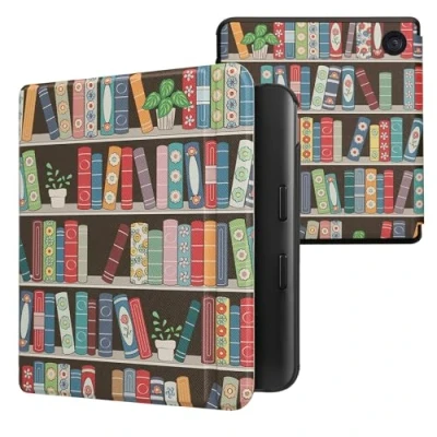 Image of kwmobile Case Compatible with Kobo Libra Colour eReader Cover Summer Library Blue/Green/Dark Pink