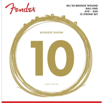 Image of Fender 80/20 Bronze Acoustic Guitar Strings for 12 string Guitar, Ball End, 70 12L .010 .050 Gauges, (12)