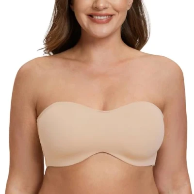 Image of MELENECA Women&#039;s Strapless Minimizer Multiway for Large Bust Unlined Seemless Underwire Bandeau Bra Pale Nude 36C