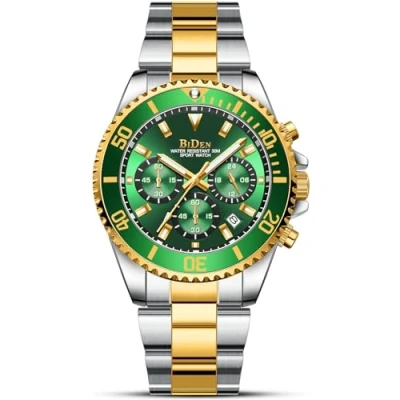 Image of BIDEN Mens Watches Men Designer Chronograph Waterproof Analogue Quartz Watch Stainless Steel Wrist Fashion Date for (Green c)