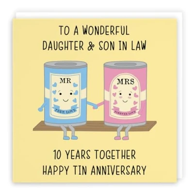 Image of Hunts England Large Daughter And Son In Law 10th Anniversary Card To A Wonderful &amp; 10 Years Together Happy Tin Iconic 210 x mm Cute