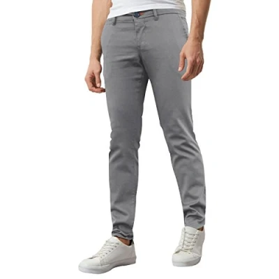 Image of westAce Mens Skinny Stretch Chino Trousers Super Jeans Casual Pants (W28 x L32 (28R), Grey)