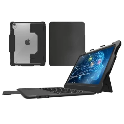 Image of STM Goods Dux Keyboard Trackpad USB C for iPad 10th, Connected Rugged, Rubberized Drop Protection Integrated Trackpad, Storage Apple Pencil Gen 1 or Logitech Crayon Black
