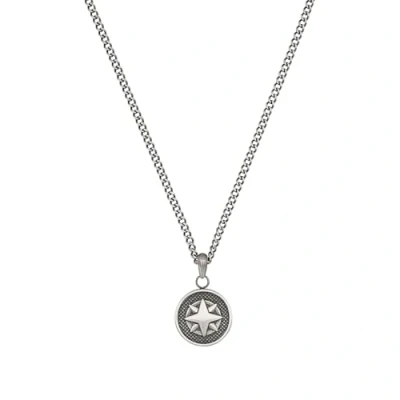 Image of s.Oliver chain with pendant stainless steel men necklace, 50+5 cm, silver, compass, Comes in jewelry gift box, 2034929