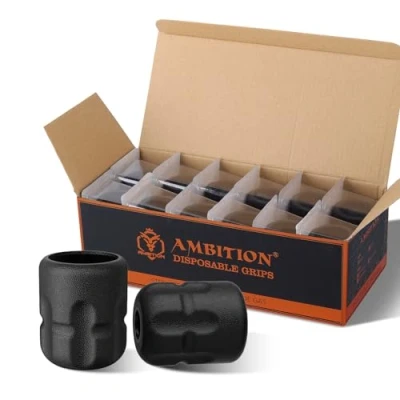 Image of Ambition Soldier P2 Disposable Tattoo Grips 12Pcs 42mm Professional Rubber Grip Cover with Click Adjust System Supply for Rotary Soldier, Zetton, Torped &amp; Shura Pen Machine Gun