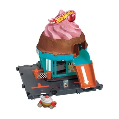 Image of Hot Wheels Let&#039;s Race Netflix City Track Set with 1 Car, Play that Connects to Other Sets, Ice Cream Shop Playset, HTN77