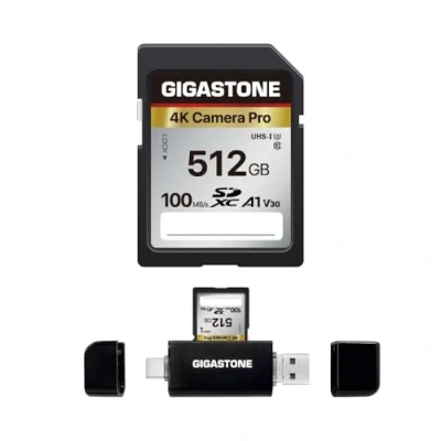 Image of GIGASTONE 512GB SD Card with USB Type C Reader A1 V30 U3 SDXC Memory High Speed 4K Ultra HD UHD Video Compatible Canon Nikon Sony Panasonic Digital Camera, 1 Mini case