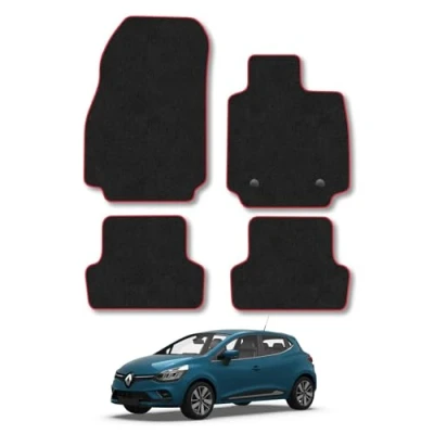 Image of Car Mats Compatible with Renault Clio (2012 2019) Tailored Fit Red Carpet Floor Set Accessory Custom 4 Pieces Anti Slip Backing &amp; Binding Trim Edge