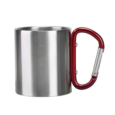 Image of MiOYOOW Stainless Steel Carabiner Mug, Double Walled Camping Mug Portable Metal Cup with Handle for Outdoor Travel (300ML