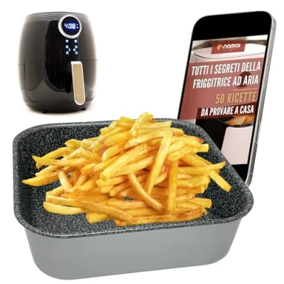 Image of NAMAI Square Air Fryer Pan Baking Tray 20 x cm Dishwasher Safe for Oven Aluminium Stone Effect (20 20)
