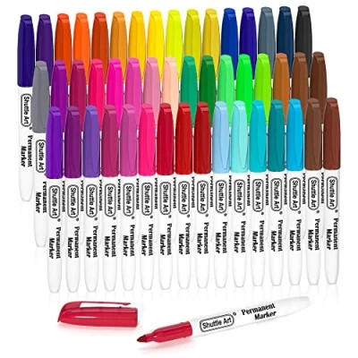 Image of Shuttle Art 48 Colours Permanent Markers, Fine Point Marker Pens Permanent, Coloured Set Perfect on Plastic, Wood, Stone, Metal and Glass for Doodling, Colouring, Marking