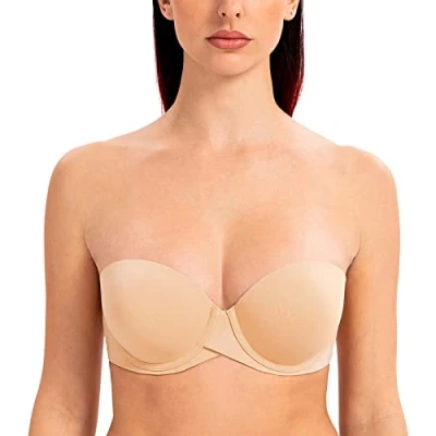 Image of MELENECA Women&#039;s Push up Strapless Bras with Lift Stay Put Padded Cup Sunkiss 38D