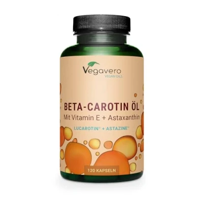 Image of Vegavero Beta Carotene with Astaxanthin and Vitamin E from Fermentation NO Additives, Lab Tested Golden Tan 120 Tanning Capsules Vegan