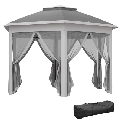Image of Outsunny 3x4m Hexagon Gazebo with Mesh Curtains Outdoor Garden Dark Grey 84C 120V01CG