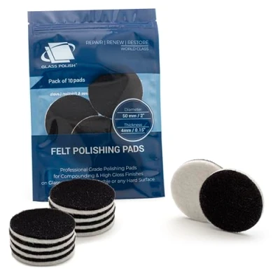Image of Glass Polish 2 inch (50mm) Pack of 10 Felt Polishing Pads for Glass, Plastic, Metal and Marble GP11006