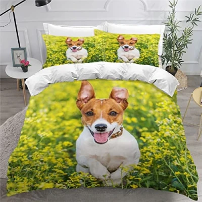 Image of King Size Bedding Sets Jack Russell Dog Animal Double Bed Duvet Cover Set with Pillow Cases Hidden Zipper Adults Teenager 3Pcs Fluffy