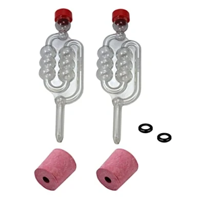Image of Almost Off Grid 2 x Bubbler Airlocks, Bored Rubber Bungs and Grommets for Glass Demijohns Buckets Making Wine, Beer, Cider Mead