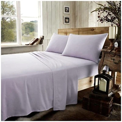 Image of Plain Dyed Super King Fitted Sheet Shrinkage Resistant Brushed Cotton Bedding Set with Elastic Corners Washable Flannelette Sheets Purple