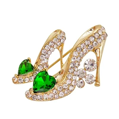 Image of Navachi 18k Gold Plated Cubic Zicon Austrian Crystal Shoes Brooch Pins (Green)