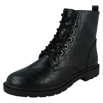 Image of Spot On Ladies Casual Ankle Boots Black Croc Print Synthetic UK Size 5 EU 38 US 7