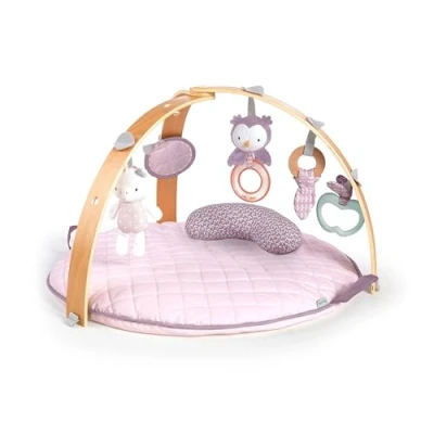 Image of Ingenuity, Cosy Spot Reversible Duvet Activity Gym and Padded Play Mat with Wooden Removable Toy Bar, 6 Detachable Toys, Foldable for Easy Transport, Pink Calla, Ages Newborn +
