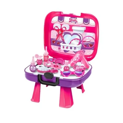 Image of PNJB Carry Along Beauty Vanity Case Cosmetic Accessories, Designed for Imaginative Play, Portable and Compact, Pretend Play Makeup Set Children Girls