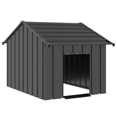 Image of vidaXL Galvanised Steel Dog House with Roof 83x130x85 cm, Anthracite Weather Protection &amp; Easy Access