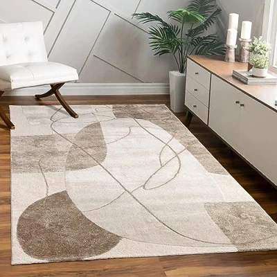 Image of Area Rugs Livingroom Short Pile Large Rug Bedroom Floral Pattern Rainbow Geometric Pattern, Size:240x340 cm, Colour:Beige