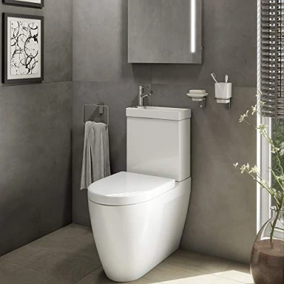 Image of BAYSTONE 2 in 1 Toilet Basin Combo Combined WC &amp; Sink Space Saving Cloakroom Unit Tap Waste Included