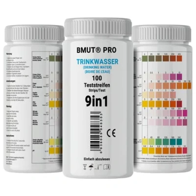 Image of 9 in 1 Drinking Water Test Strips Tester Pack of 100 for Tap Quality Analysis Total Hardness Lead Copper Nitrate