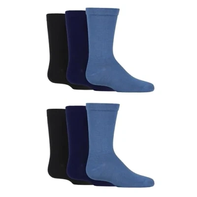 Image of SockShop Kids Bamboo School Socks Boys Girls Plain Striped Breathable, Soft, Cooling Comfort Cuff Smooth Toe Seams 6 Pairs Black Navy Denim 9 12 (4 7 Years)
