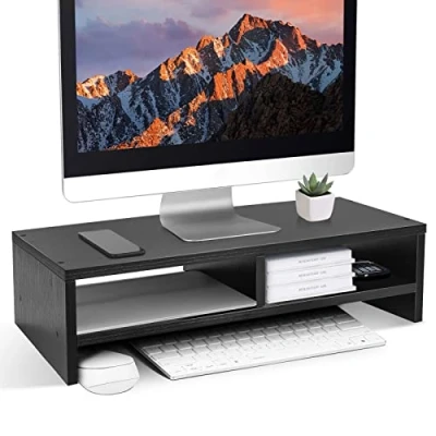 Image of Youyijia Wood Monitor Desk Stand Riser,Monitor 2 Tiers Computer Riser,Computer Stand,Laptop with Storage Shelf for Home and Office,Black(W500x D200 x H132mm)