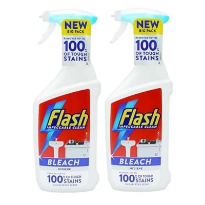 Image of FLASH MULTI PURPOSE Bleach Spray CLEANER 2 x 800ml Bathroom and Kitchen Eucalyptus Scented Cleaning