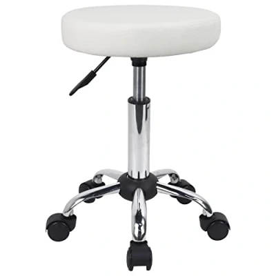 Image of FURWOO Multi Purpose Rolling Stool Round with Wheels for Spa Adjustable Drafting (White)