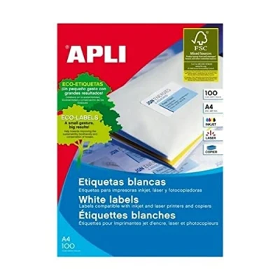 Image of Apli 707514 Box of 100 white labels for printer 63.5X38.1