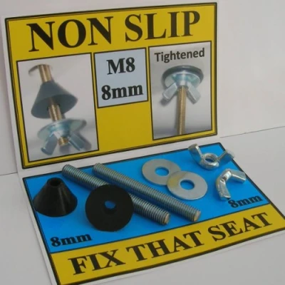 Image of 4 RUBBER NON SLIP TOILET SEAT HINGE FITTINGS. ENOUGH FITTINGS TO SECURE TWO LOOSE SEATS. FOR CHROME AND BRASS HINGES ON WOODEN, RESIN, PLASTIC, MAHOGANY,WHITE, OAK &amp; NOVELTY