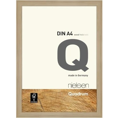 Image of nielsen Quadrum Photo Frame, A4, 21x29.7cm Wood Picture Oak Natural Frame with Protective Float Glass and Push Turn Clips