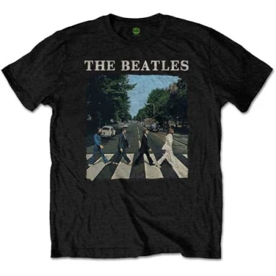 Image of The Beatles Abbey Road &amp; Logo T Shirt for Boys/Girls, Black/White, 11 12 Years