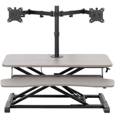 Image of VIVO Height Adjustable 81cm Standing DESK Converter with Dual 13 to 30 inch Monitor Stand, Sit Stand Mount and Riser, Gray, V000K M2G