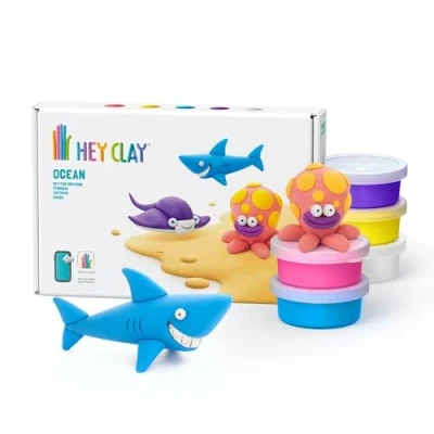 Image of Hey Clay Ocean: Shark, Octopus, Stingray Set Colourful Modeling Kids Air Dry Kit 6 cans with Fun Interactive Instructions App