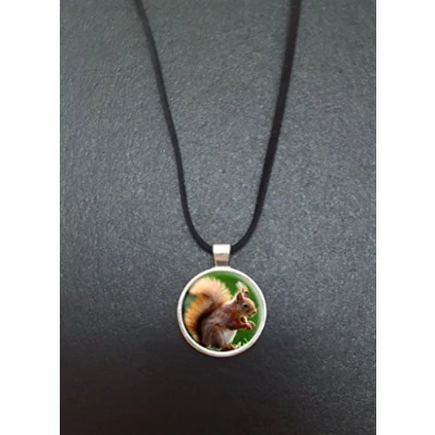 Image of Squirrel Pendant On a 18&quot; Black Cord Necklace With Lobster Clasp Fastener Ideal Birthday Gift N75