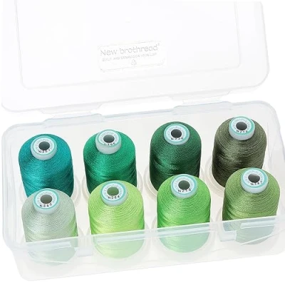 Image of New brothread 15 Options 8 Snap Spools of 1000m Each Polyester Machine Embroidery Thread with Clear Plastic Storage Box for &amp; Quilting Different Green