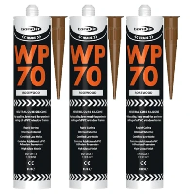 Image of Bond It WP70 Neutral Cure Oxime Silicone Sealant 3x Rosewood, 285ml Professional Grade High Gloss Flexible Weatherproof for Home Building &amp; Professionals Use