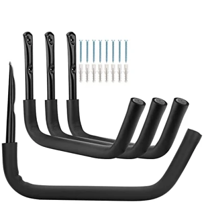 Image of PiPaFox Kayak Storage Hook, 15Inch/38.5cm Heavy Duty Steel Rack, 4 Pack Whrsinlor Wall Mount Garage Hanger for Ladder, Canoe, Surfboard, Paddle Board
